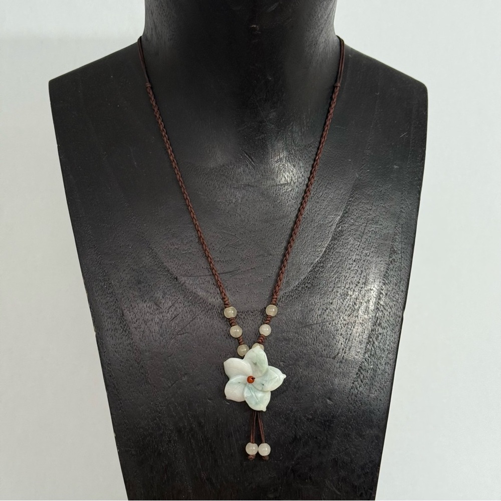 Handcarved Jade/ Jadeite Flower Pendant Knotted Macrame Cord Gift For Mom/ Her